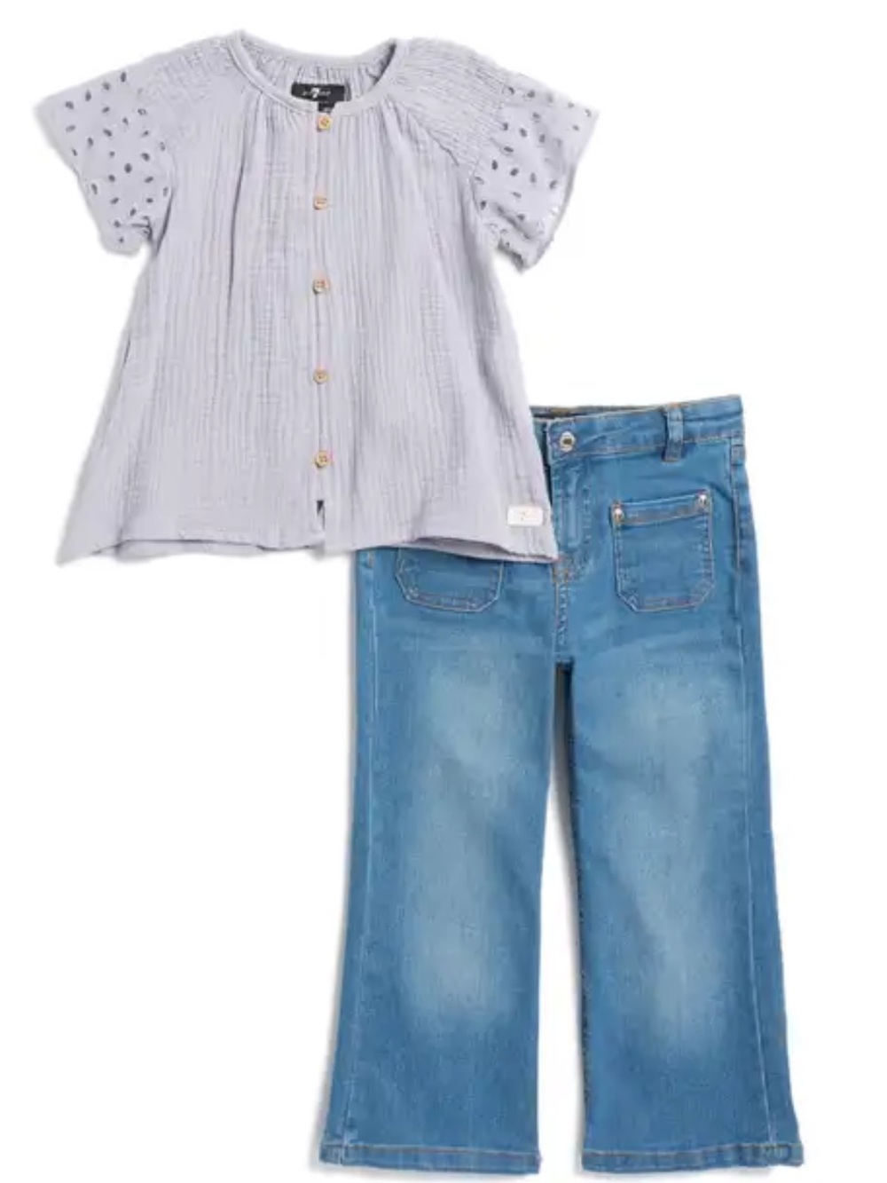 7 For All Mankind Toddler Denim Jeans and Shirt Top Purple Eyelet Culotte 3T Set